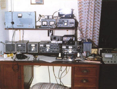 The H44PT shack in 1980: Home Brew 4CX250Rs on 50MHz, 144MHz and 432MHz. Kenwood TS520, TV506, FV520. TS820. FT220 + Microwave Modules 144/432. 6ele on 6m, 10ele on 2m and "multibeam 48ele on 70cm.
